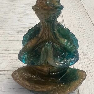 Green/Gold Resin Turtle Yoga Pose